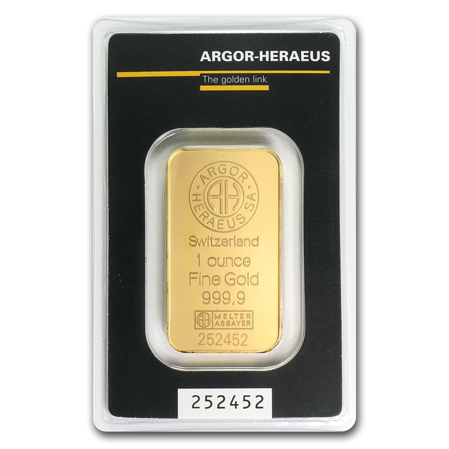 1 oz Argor Heraeus Gold Bar (In Assay) - Obverse