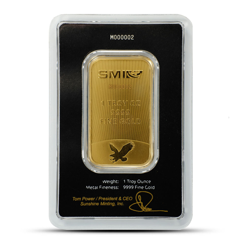 1 oz Sunshine Mint Mercury Gold Bar - Obverse