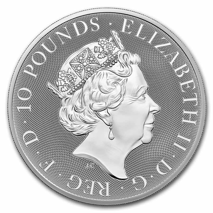 2022 Royal Mint 10 oz Tudor Beasts Lion Silver Coin - Obverse