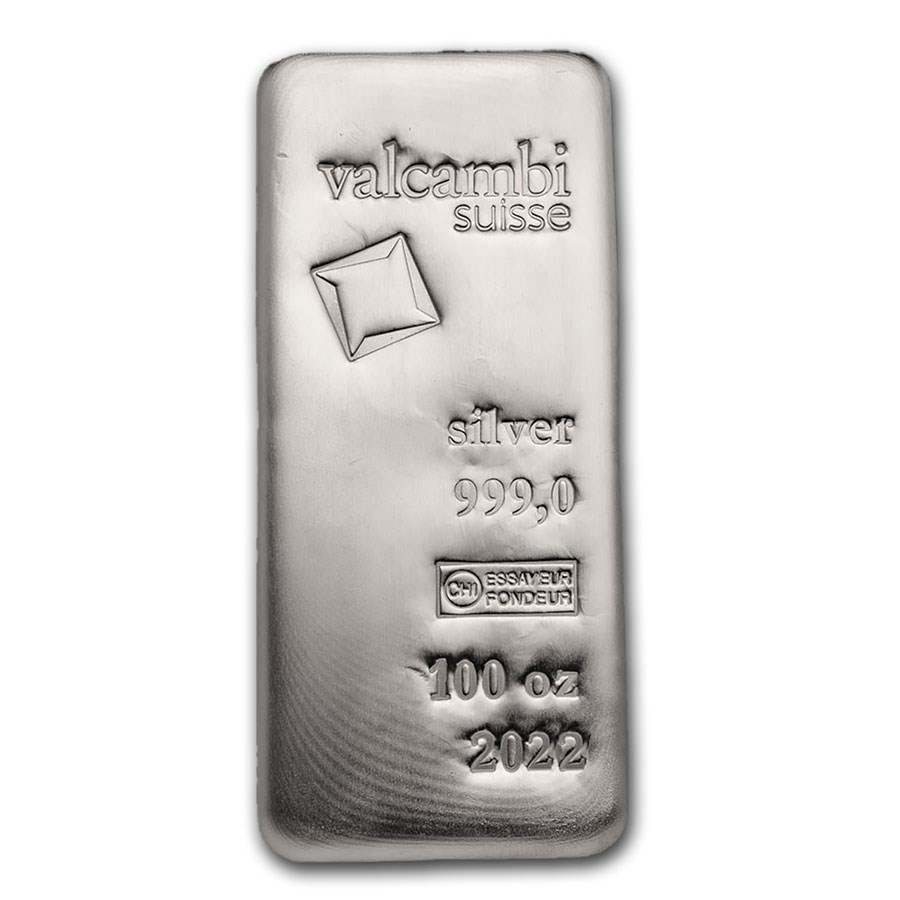 100 oz Valcambi Suisse Silver Bar - Obverse