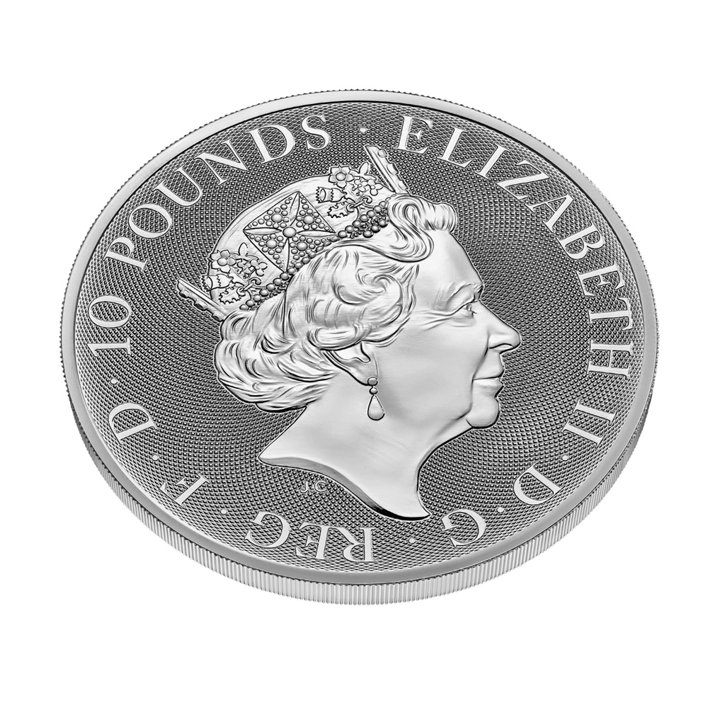 2023 Royal Mint 10 oz Tudor Beasts Yale Silver Coin - Obverse