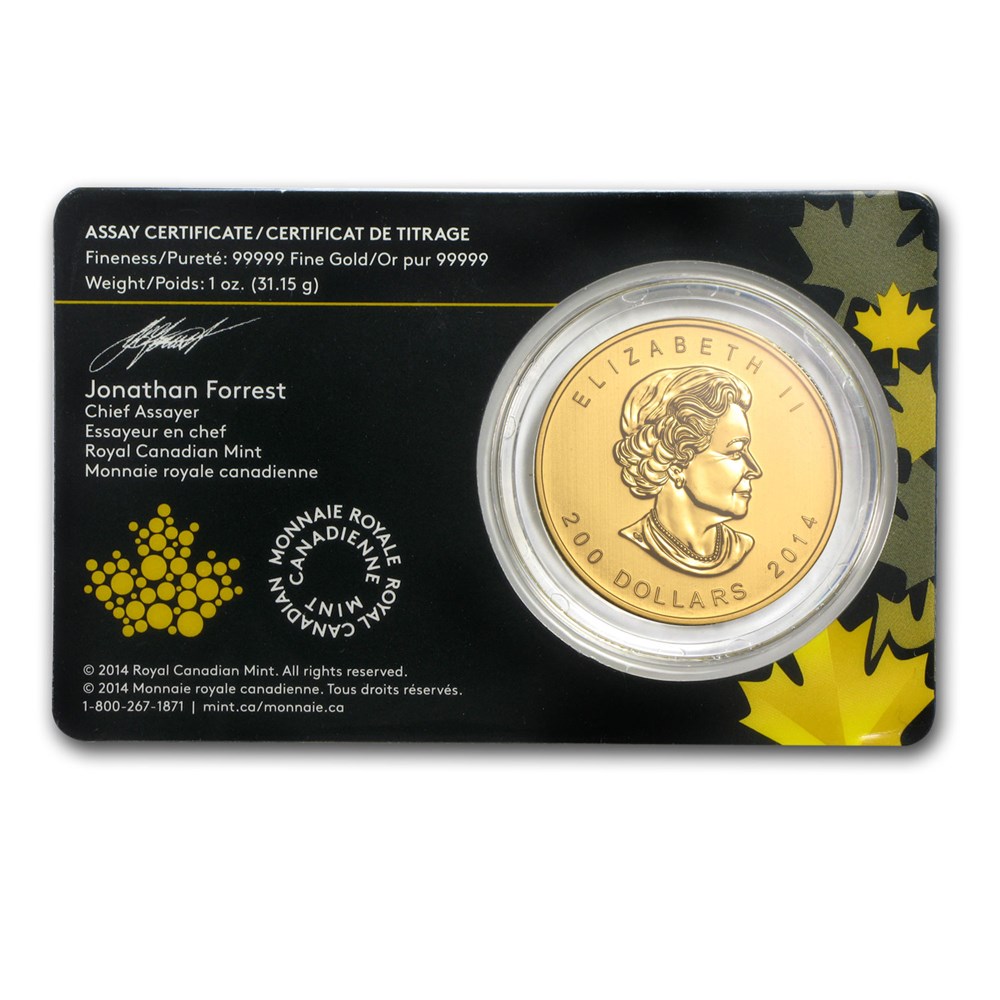 2014 Canadian 1 oz Gold Howling Wolf .99999 BU (Assay Card)