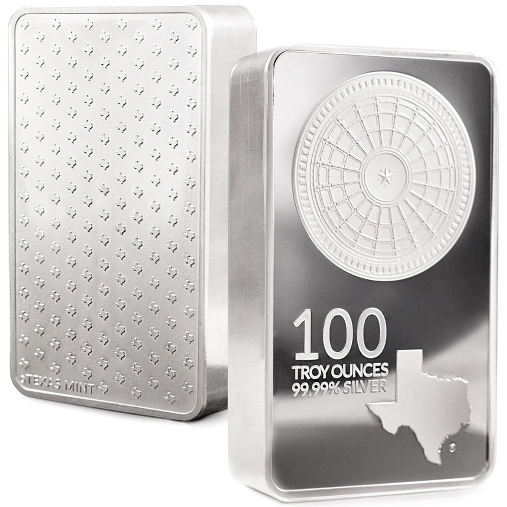 Buy 100 oz Classic Texas Mint Silver Bar - Front and Back View