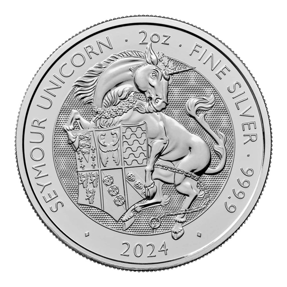 2024 Royal Mint 2oz Tudor Beast Unicorn Coin - Reverse