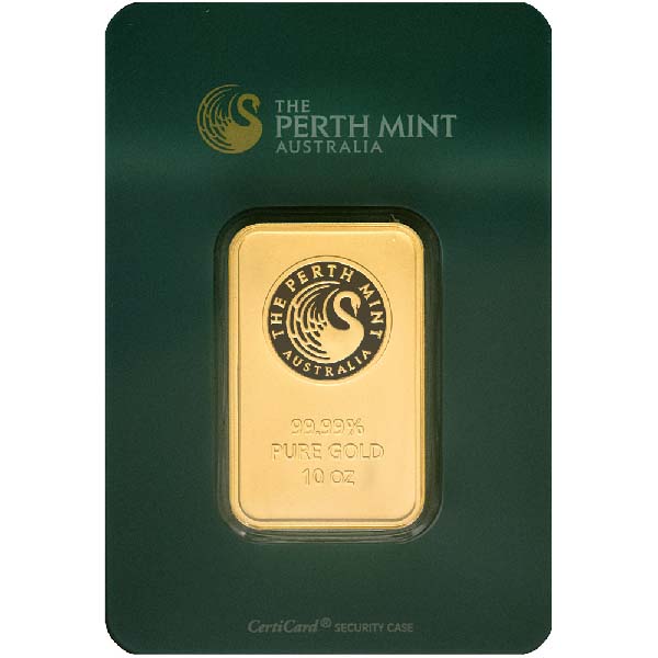 Obverse of 10 oz Perth Mint Gold Bar