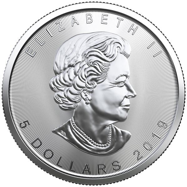 Obverse of 2019 Canadian Silver Maple Leaf