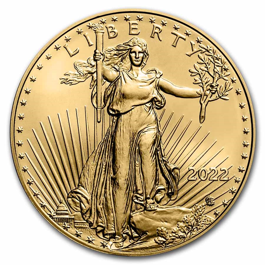 Obverse of 1/10 oz 2022 American Gold Eagle