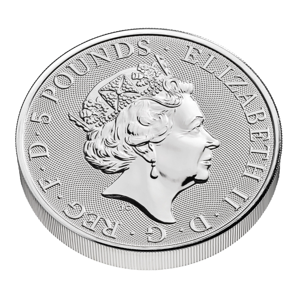 2022 Royal Mint 2 oz Tudor Beasts Lion Silver Coin - Obverse Edge