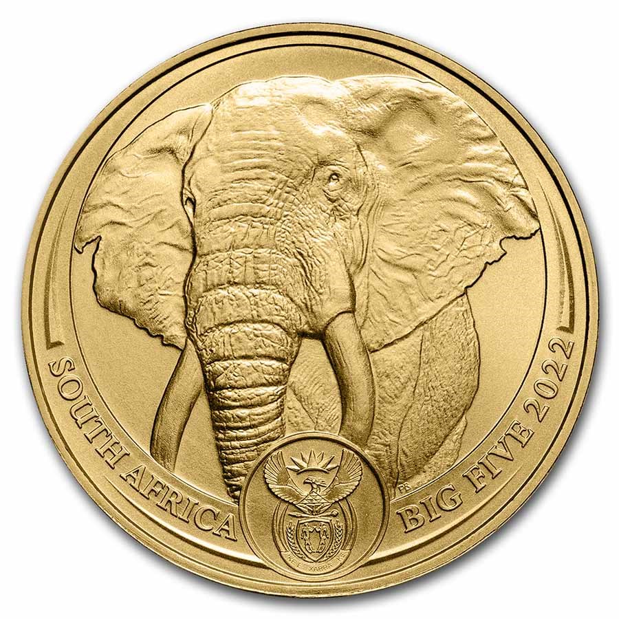 Obverse of 2022 1 oz South African Big 5 Gold Elephant Coin