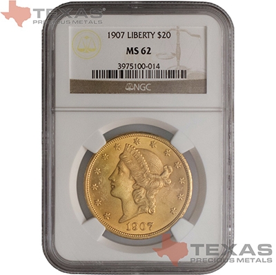 Obverse of $20 Liberty Gold Double Eagle MS-62